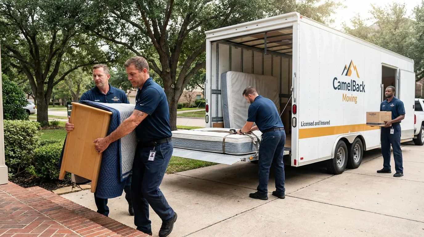 Crew loading residential truck for cross-state move from Dousman, WI