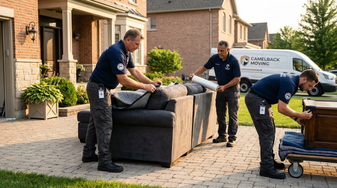 Large estate moving crew wrapping furniture in Dousman, WI