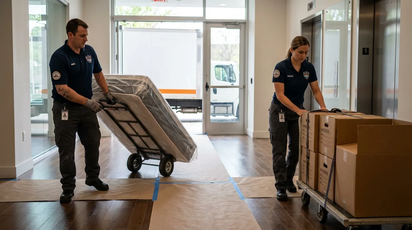 Professional apartment movers loading elevator in Dousman, WI